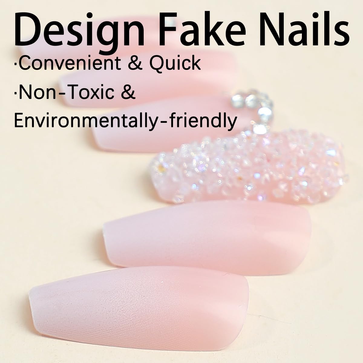 Diamond Press on Nails Medium Square Fake Nails Pink Glue on nails Gradient False Nails with Design Rhinestone Stick on Nails Full Cover Glossy Acrylic Nails for Women and Girls Manicure 24pcs