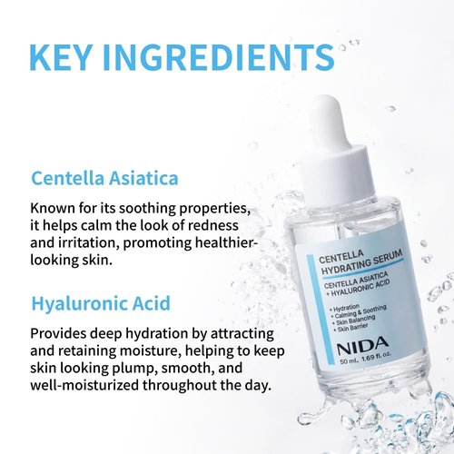 NIDA Centella Hydrating Serum - Centella Asiatica & Hyaluronic Acid for Soothing Hydration | 1.69 fl. oz. (50ml)