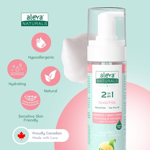 Aleva Naturals Hypoallergenic 2-in-1 Hair and Body Wash - Tea Tree Oil Formula for Sensitive Skin | Ideal for Newborns and Toddlers - 200ml