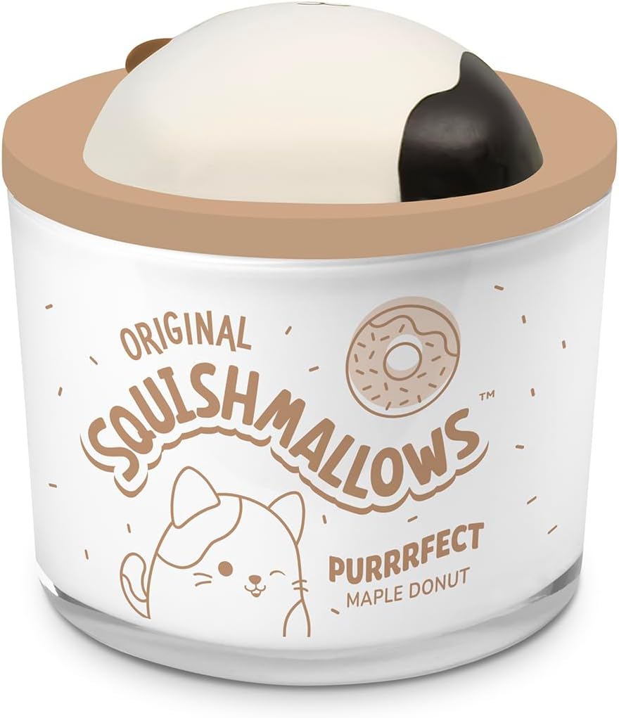 Studio Oh! x Squishmallows Scented Candle, Cam Purrrfect Maple Donut Maple, Cinnamon, Nutmeg & Vanilla, 12 oz, 38 Hour Burn, Reusable Jar, Scented Candles for Home, Relaxing Calming Candle