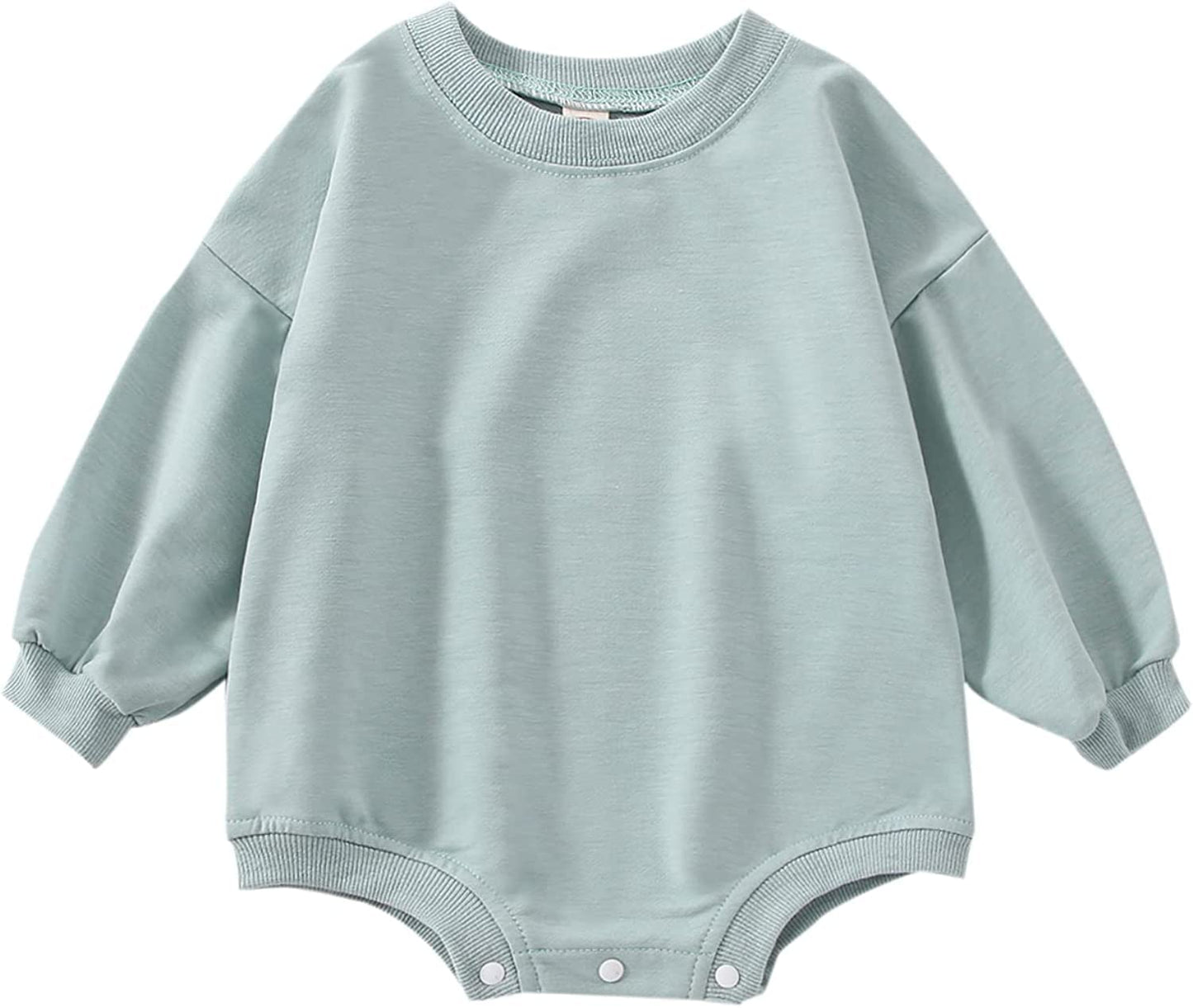 DOSYZTO Baby Boy Girl Fall Outfit Long Sleeve Bubble Romper Sweatshirt Top Solid Color Jumpsuit Infant Bodysuit Clothes (Solid Light Green Rompe,12-18 Months)