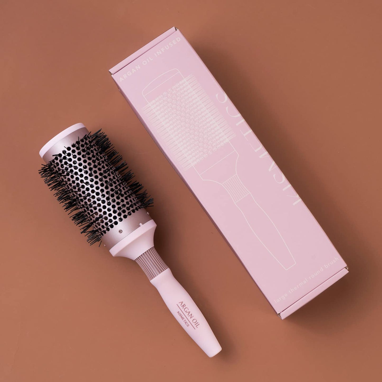 KISMETICS Fast Dry Round Brush with Ceramic Ion Thermal Barrel and Nylon Bristles,Argan oil Round Hair Brush for Blow Drying,Styling,Curling,Straightening, for All Hair Types-53mm