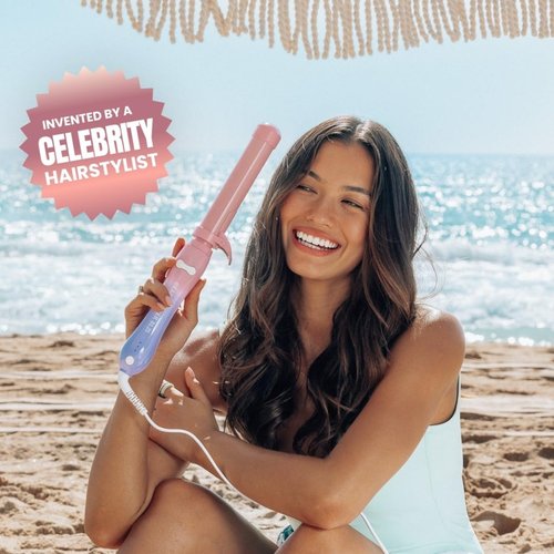 Beachwaver Co. B1.25 Rotating Curling Iron - Pink Sunset | Automatic 1.25-Inch Ceramic Iron for Medium-to-Long Hair | Travel-Friendly, Auto Shut-Off