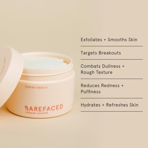 Barefaced Toning Pads II - Exfoliating Face Pads with 5% Glycolic & Salicylic Acid | 60 Count for Brightening & Cleansing Skin