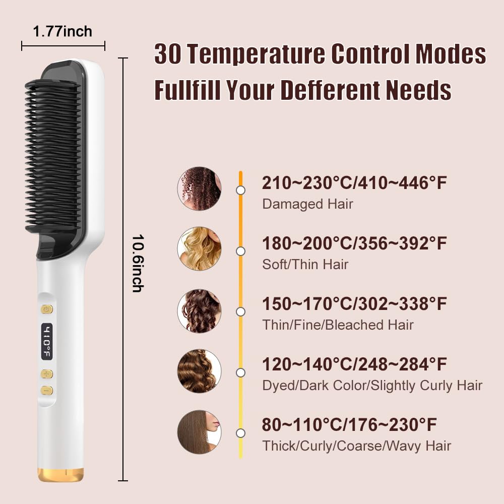Swagon Anion Hair Straightener Brush,Negative Ion Hair Straightening Styling Comb,Hot Brush Ring Comb with LED Screen,Anti-Scald, Auto-Off, Fast Heating,30 Temp Settings for Home,Travel & Salon