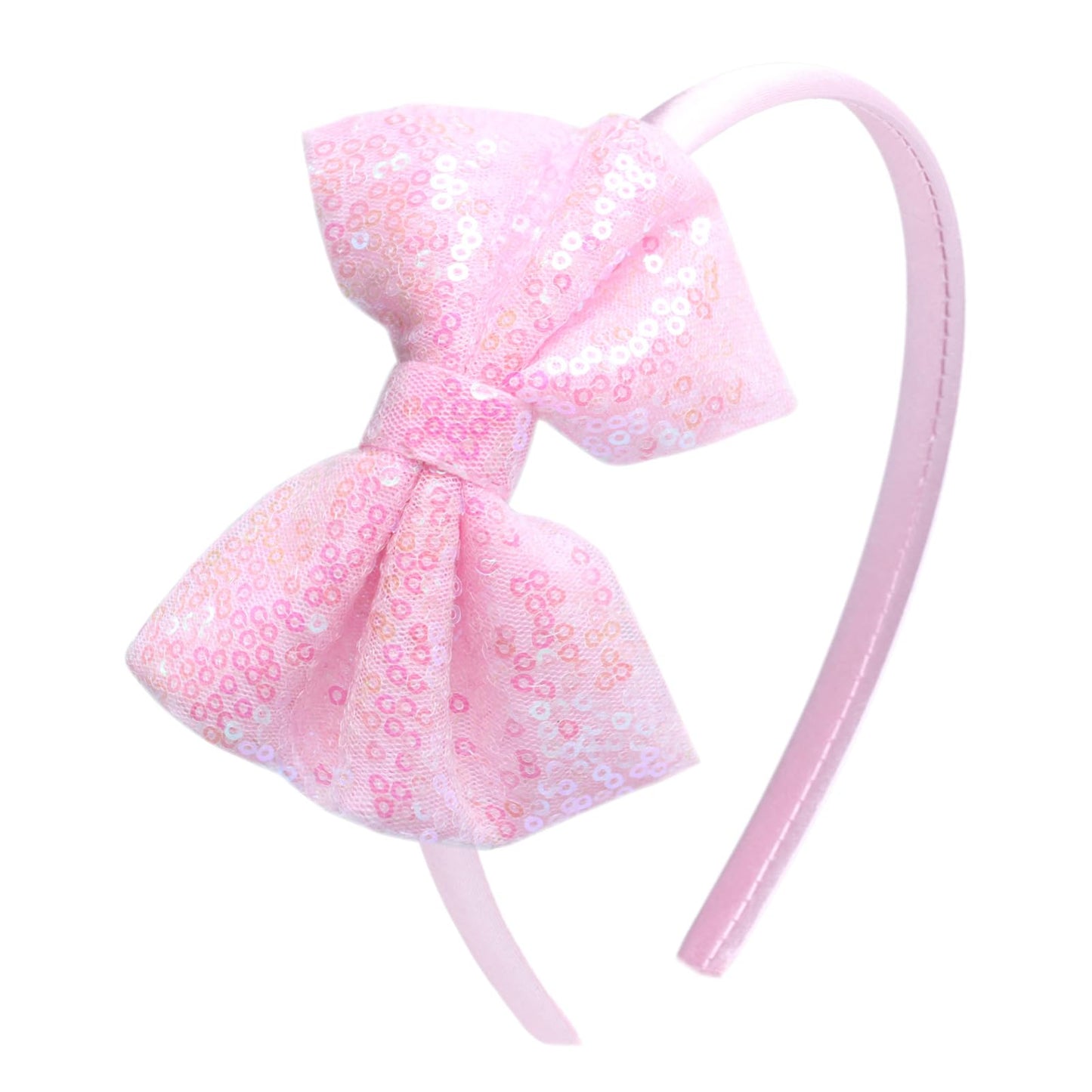 Kiszu Sparkly Sequin Hair Bow Headbands Fashion Glitter Cute Boutique Ribbon Bows for Girls, Kids, and Women (Pink)