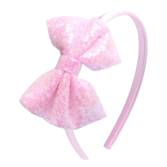 Kiszu Sparkly Sequin Hair Bow Headbands Fashion Glitter Cute Boutique Ribbon Bows for Girls, Kids, and Women (Pink)