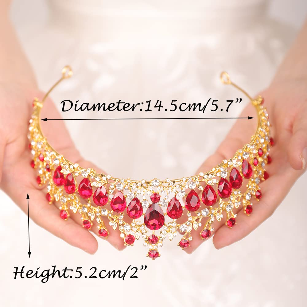 JWICOS Crystal Tiara and Crown for Women Baroque Red Rhinestone Princess Tiara for Girls Tiara Headband for Wedding Prom Birthday Party Pageant Halloween Costume (Red)