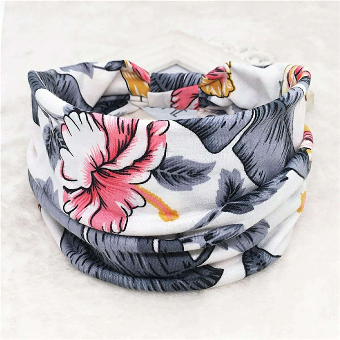 Tayel 3 Pieces Boho Wide Turban Flower Print Headbands Red Knot Elastics Yoga Workout Head Wraps for Women and Girls (Floral 1)