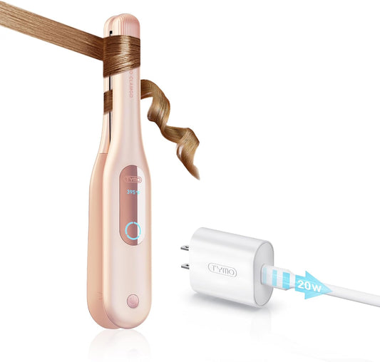 TYMO Curling Iron - Cordless Mini Flat Iron for Short Hair | 2-in-1 Curler & Straightener, Gold Pink