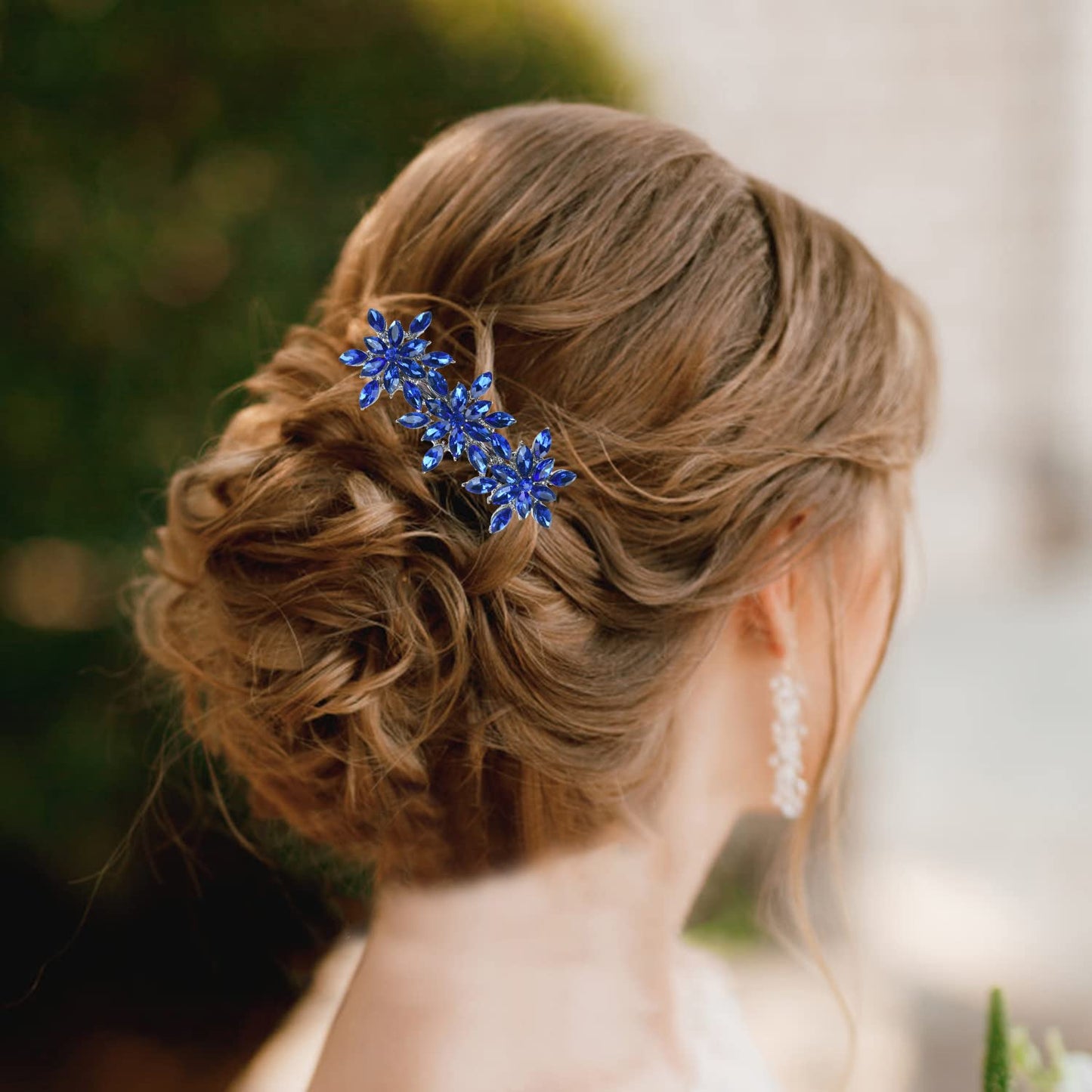 Austrian Crystal Hair Clips, Rhinestones Hairpins Barrettes, White Sparkly Hairgrip Hair Headwear Accessories for Women Girl-Blue