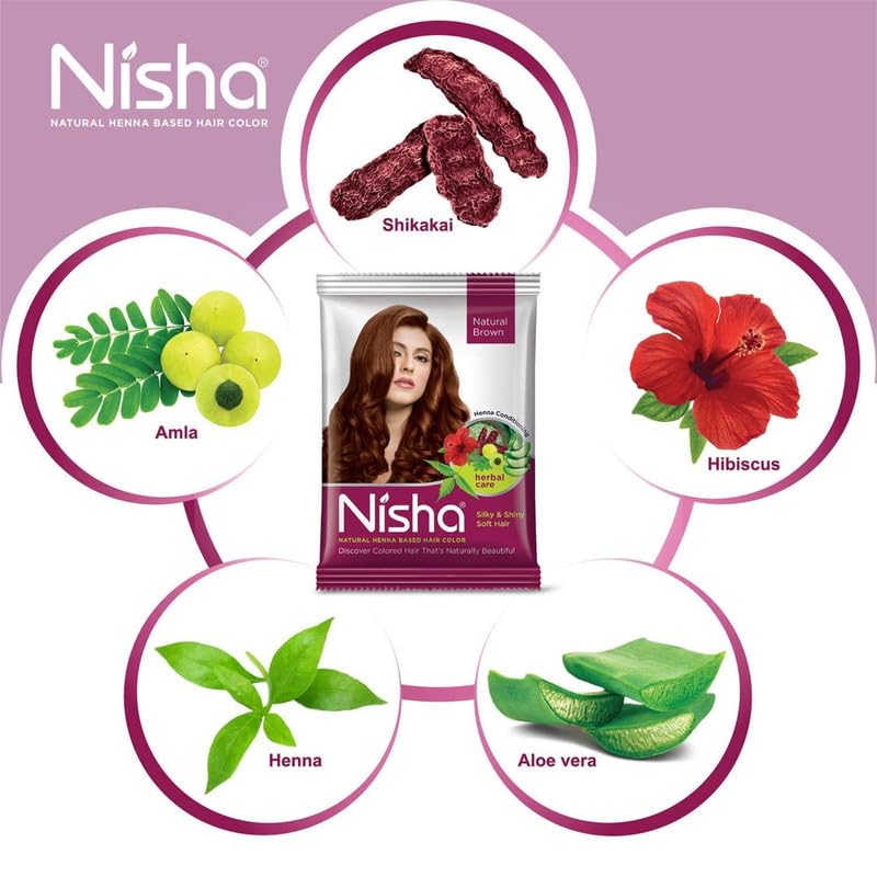 Nisha Henna Based Color Dye For Hair (1.05 Ounce (Pack of 6), Natural Brown)