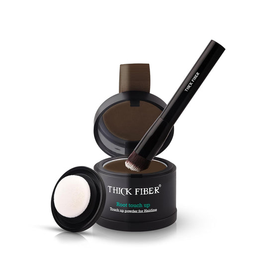 THICK FIBER Root Touch Up Powder - Water & Sweat Resistant Hair Loss Concealer Set for Women | Dark Brown