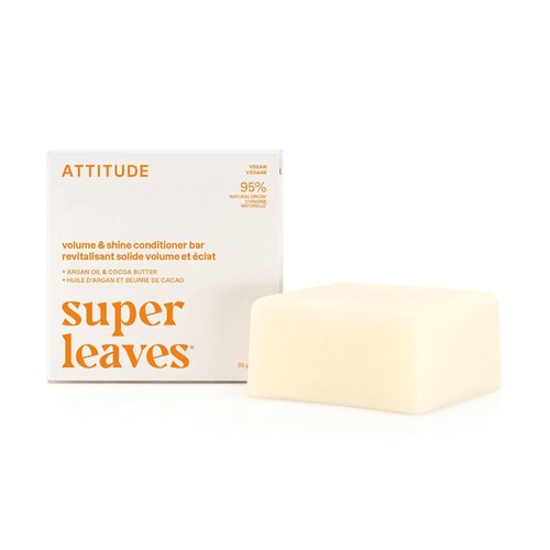 ATTITUDE Volume & Shine Conditioner Bar - Natural Argan Oil & Cocoa Butter for Thin Hair | 3 Oz - Vegan, Clean Ingredients
