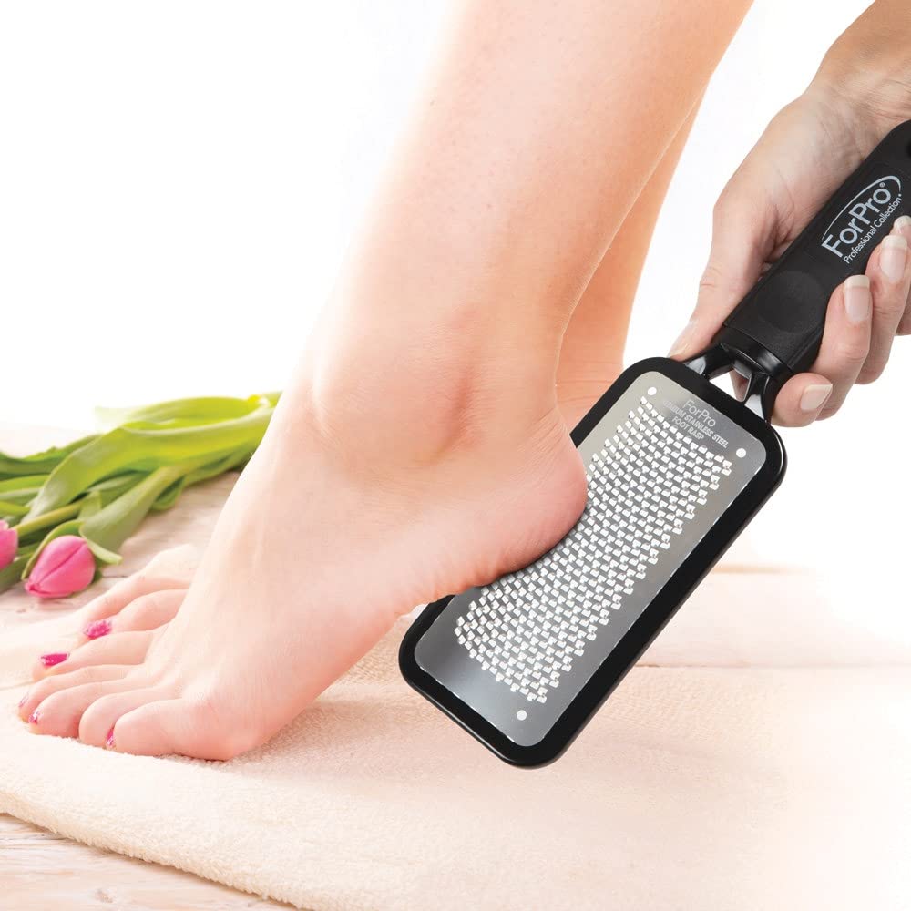 ForPro Professional Collection Premium Stainless Steel Foot Rasp - Colossal Callus Remover & Cracked Heel Smoother, 10.75" L x 2.75" W, Black
