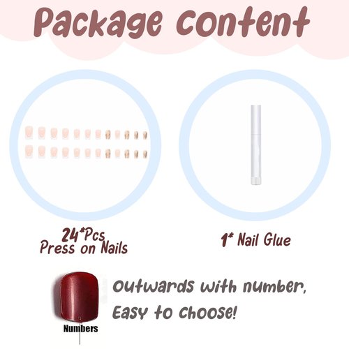 BABALAL Square Press on Nails - Medium White French Tip Glue on Nails, Gold Acrylic Squoval False Nails, 24pcs for Women & Girls