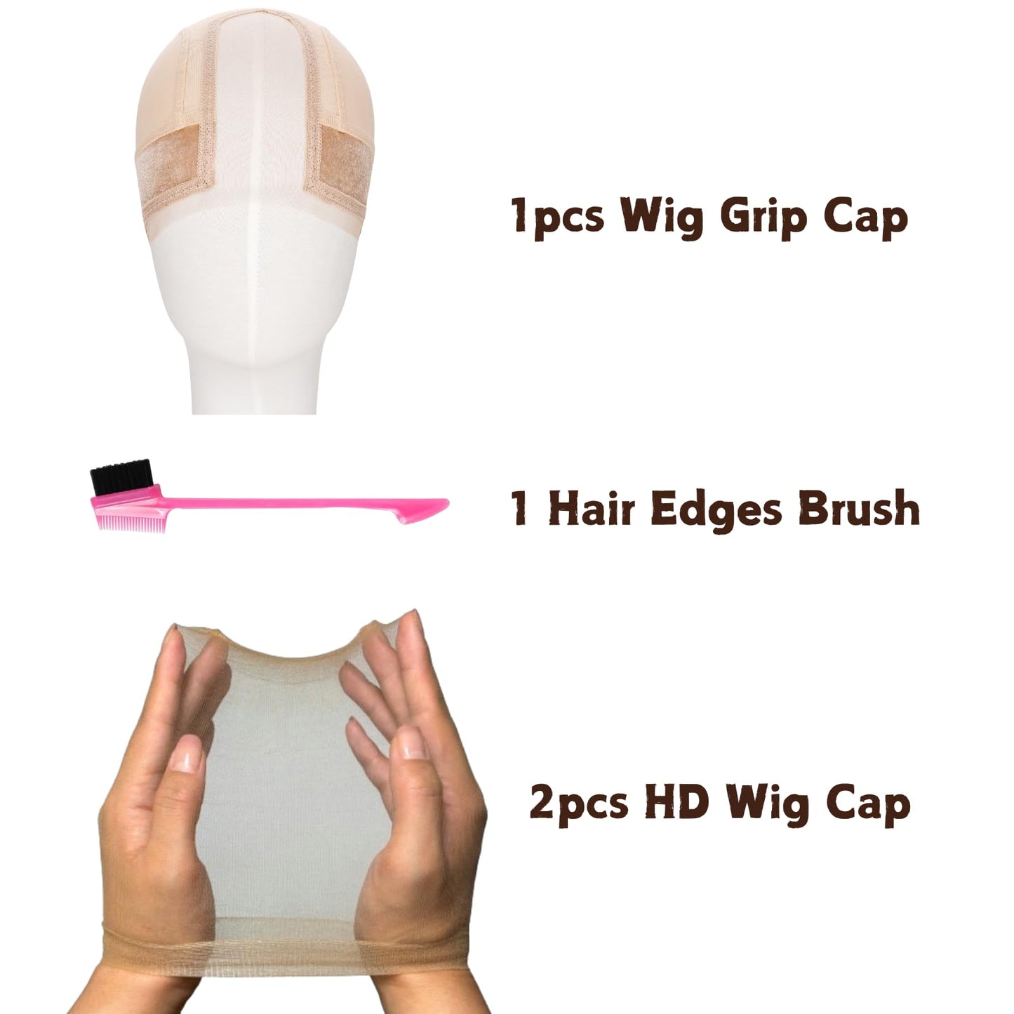 Women Lace Wig Grip Cap - 2x6 Middle Part Lace Area Adjustable Non-Slip Band With Velcro - Wig Gripper Around Lace Edge With Ear-Cutouts Comfortable Breathable No-Headache (LightBrown)