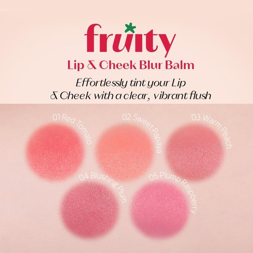 Etude Fruity Lip & Cheek Blur Balm – Sheer Tinted, Moisturizing Cream Balm with Puff, Hydrating Multi-Use Lip & Cheek Color #5 Plump Raspberry 2.3g