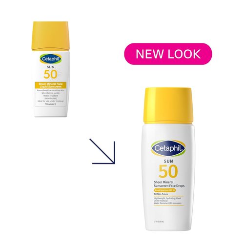 Cetaphil Sheer Mineral Liquid Sunscreen - SPF 50 Broad Spectrum Protection for Sensitive Skin | 1.7 Fl Oz