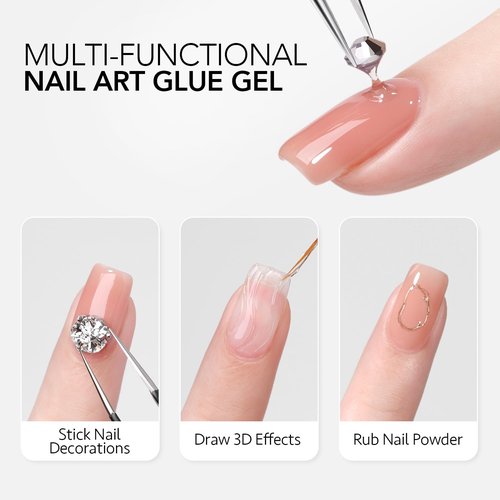 GAOY Rhinestone Glue for Nails, 15ml UV Gem Glue with Nail Art Brushes, for Charms Diamonds Jewels and Decorations