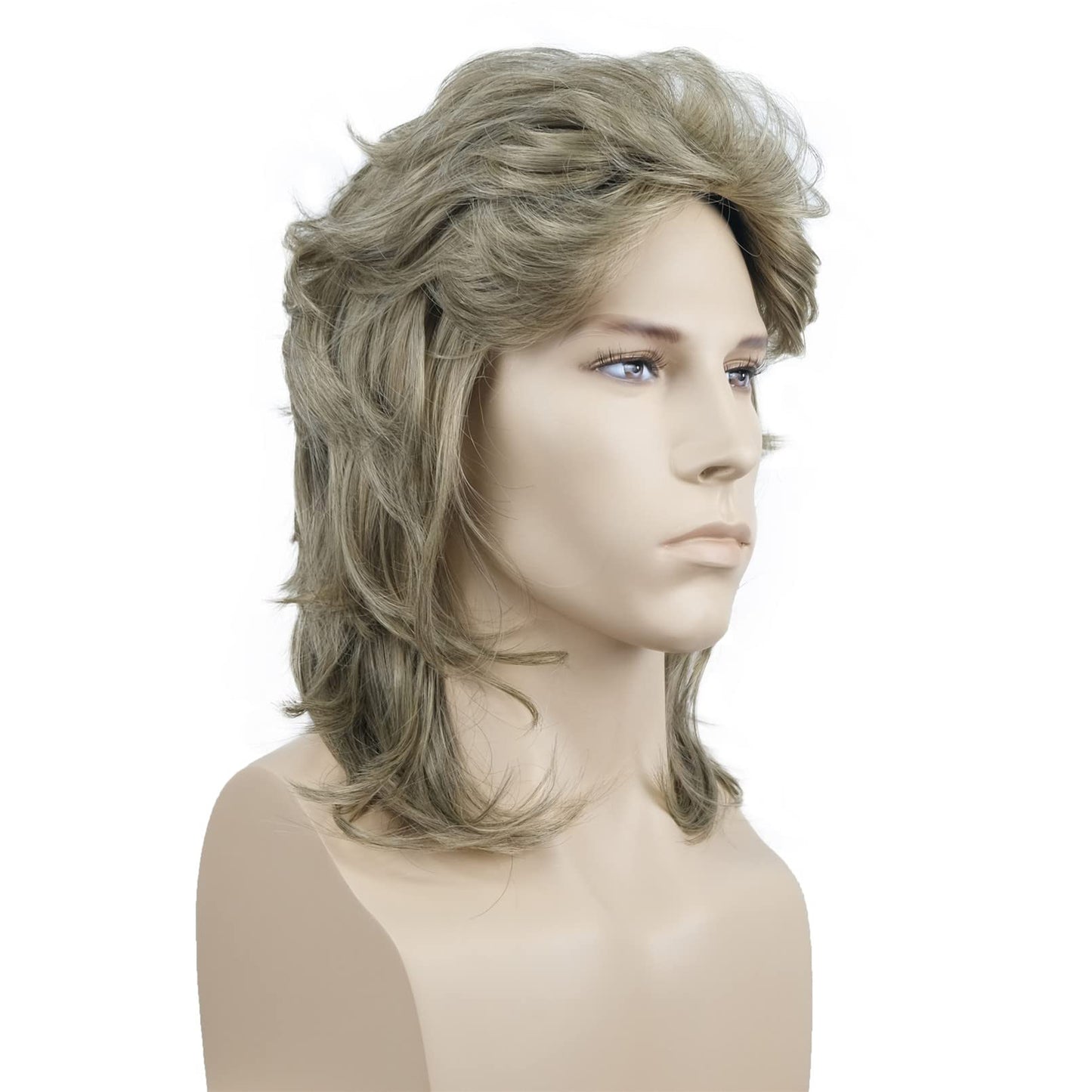 Aimole Mens Wig Retro 70s 80s Costumes Fancy Party Disco Rocker Punk Halloween (Grey Gold)