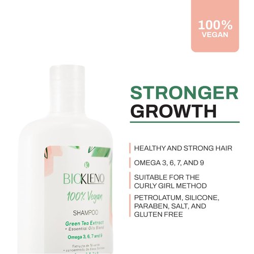 Biokleno Shampoo - 100% Vegan Formula with Green Tea Extract & Essential Oils | Nourishing & Sulfate-Free, 14.20 fl oz