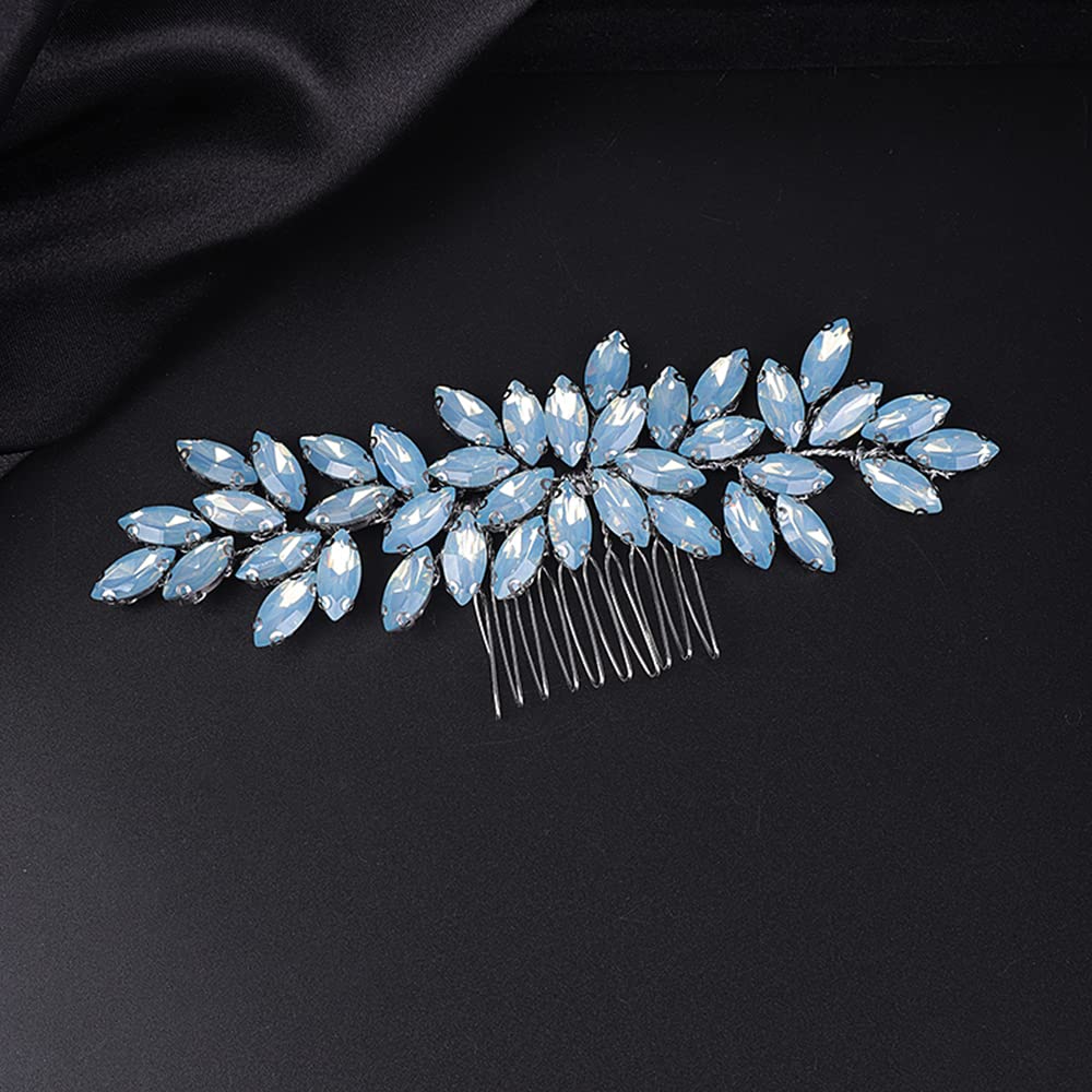 Jumwrit Bride Wedding Hair Comb Rhinestone Bridal Hair Comb Wedding Headpiece Handmade Hair Accessories for Bridesmaid Women Girls(Opal)