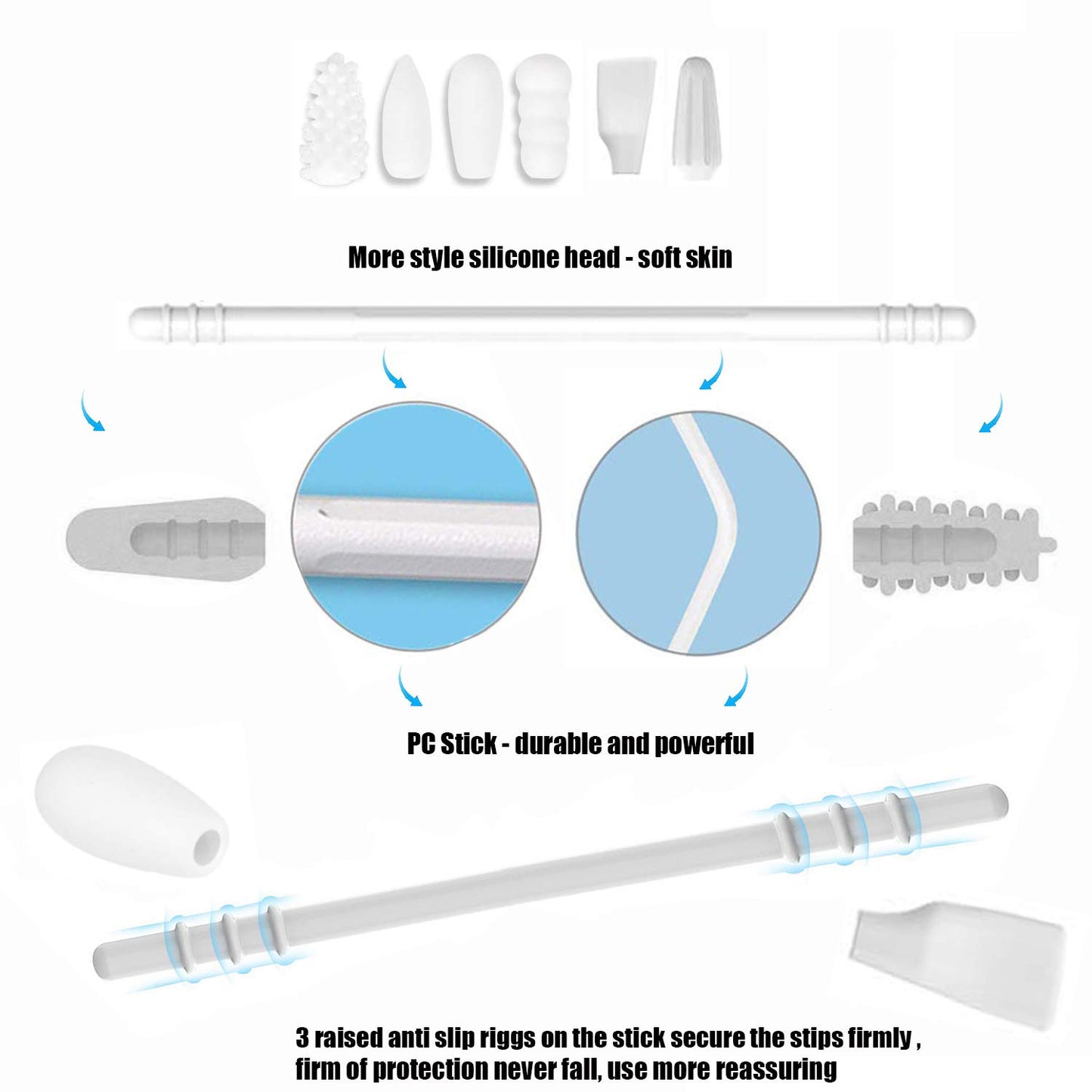 Strogem Reusable Cotton Swabs with 1 Mirror for Makeup Application and Cleaning, Multifunctional Portable Washable Silicone Q-Tip (white)