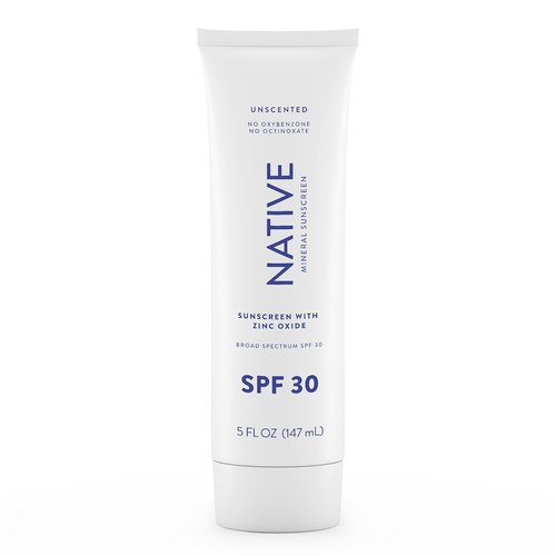 Native Sunscreen SPF 30 - Zinc Oxide Formula for Sensitive Skin | Unscented, Lightweight 5 Ounces