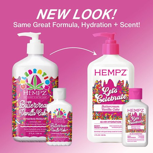 Hempz Body Lotion - Buttercream Vanilla Cake Celebration Limited Edition Daily Moisturizing Cream, Shea Butter, Aloe - Skin Care Products - Travel Size, 2.25 Oz