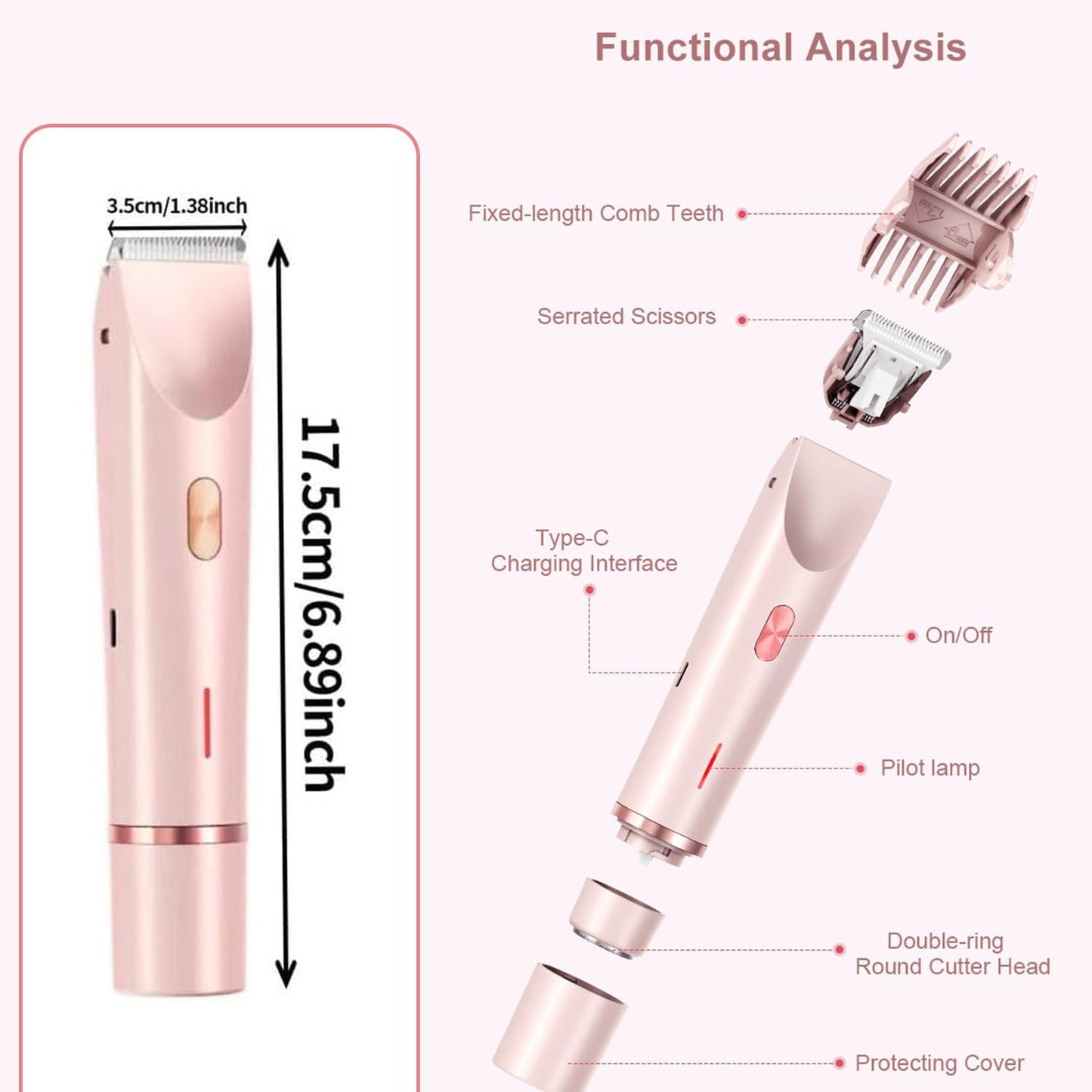 Skiennix Bikini Trimmer - 2-in-1 Cordless & Waterproof Electric Shaver for Women | Painless Hair Removal in Purple