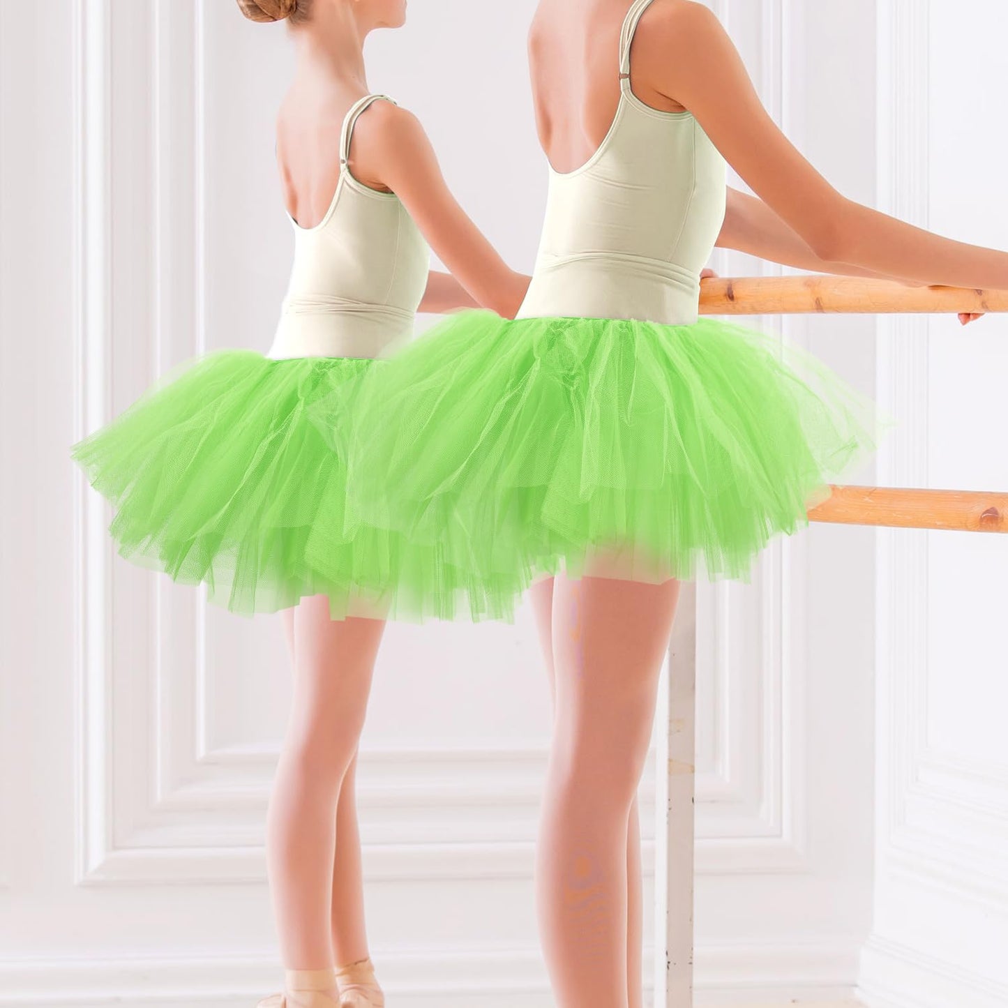 2pcs Tutu Skirts, 5 Layered Tulle Tutu Skirt Elastic Mini Tutu Skirt Layered Ballet Mesh Skirt Tutu Costume Tutu Dress for Women Dace Show Halloween Dress Up Party (Light Green)