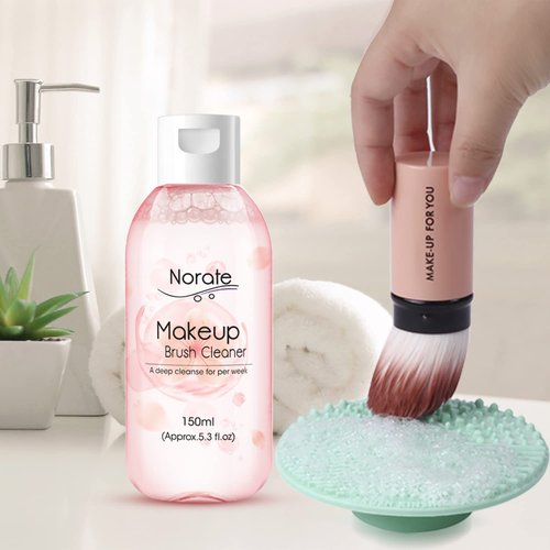 Norate Makeup Brush Cleaner - Gentle Formula Deep Clean Solution & Cleansing Pad | 2-Piece Set