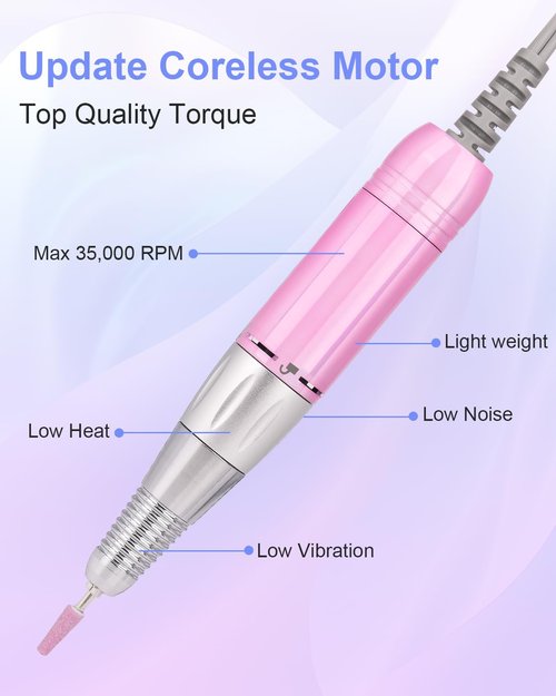 Electric Nail Drill Professional: Rechargeable Nail File with Bits for Acrylic Gel Nails, Professional Nail Drill Manicure Pedicure Polishing Shape Tools for Home Salon