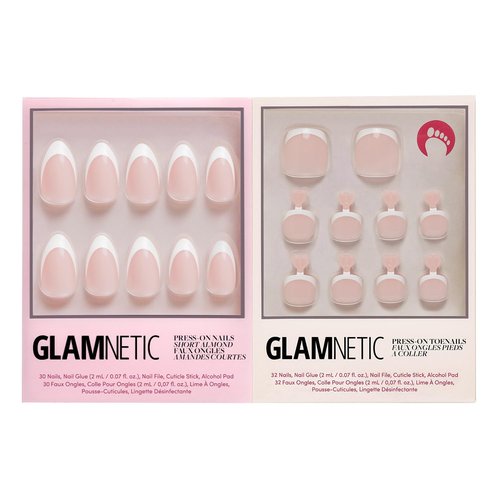 Glamnetic Press-On Nails | Ma Damn Mani Pedi | White French Tip Press-On Nails and Press-On Toenails