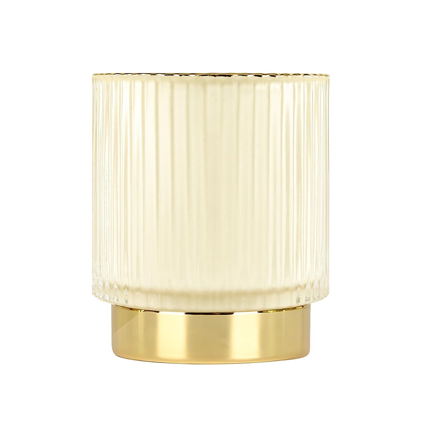 DASITON Makeup Brush holder Organizer,Crystal Cosmetic Makeup Brush Glass Brushes Storage Holder, Vintage Make Up Brush Cup Pen Pencil Holder striped vase(Cream S)