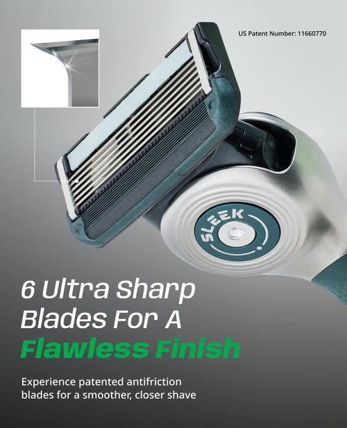 DORCO SLEEK 6 Blade Razor for Men with 2 Cartridges | Men's Cartridge Razors with Razor Handle and Smooth Shaving Blades | Men’s Razors with Multi-Flex Technology