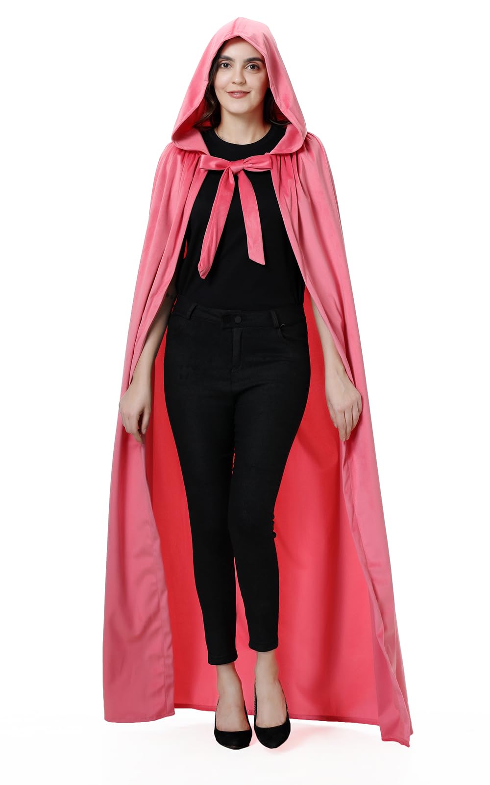 yolsun Unisex Adult Deluxe Wool-Blend Hooded Cloak Dutch Velvet Cape for Halloween Cosplay Costumes(Pink,59'')