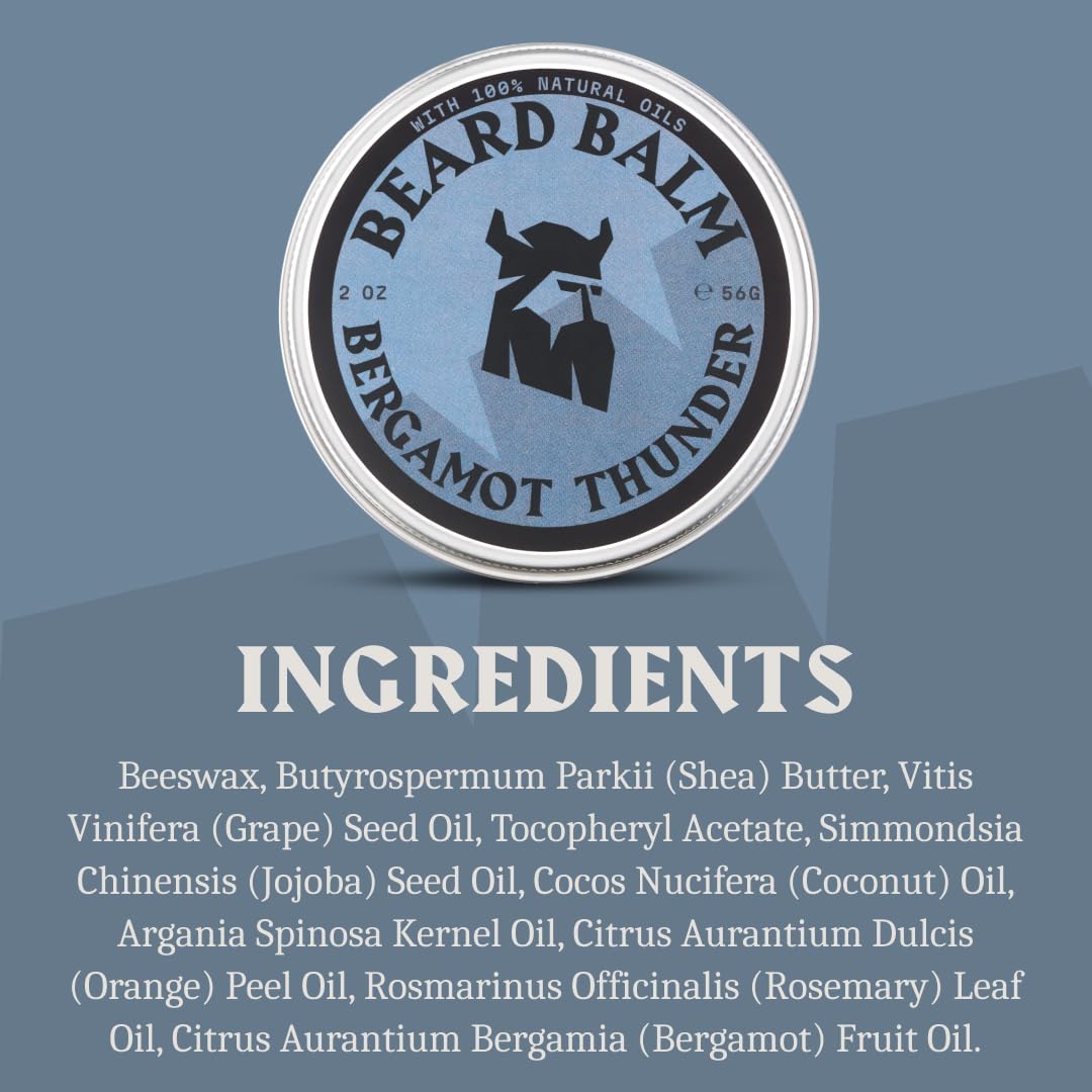 Striking Viking Beard Balm - Leave-In Conditioner with Argan & Jojoba Oils | 2 Oz Bergamot Thunder