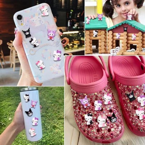 70Pcs for Kitty San-Rio Cute Charm Kawaii Skateboard Nail Charm Flat Background Resin Charm 70 3D Nail Charm Nail Decoration Products for Halloween Decoration (Cute Nail Charm)