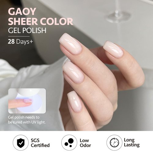 GAOY Nude Jelly Gel Nail Polish, 16ml Sheer Translucent Netural Soak Off Gel Polish, UV Light Cure for Nail Art DIY at Home, 2948 Sheer Opal