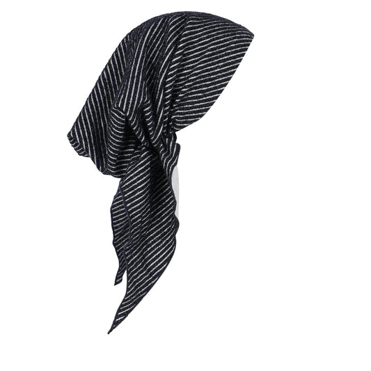 Madison Headwear Pretied Lurex Lines Head Scarves for Women Featuring A Unique Sparkly Finish and Stretchy Ribbed Fabric (Navy/White/Silver)