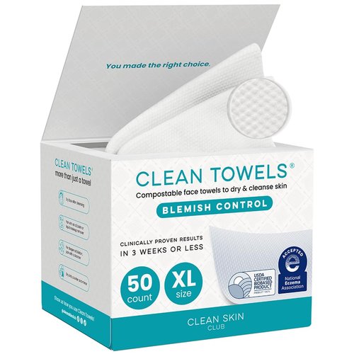 CLEAN SKIN CLUB Blemish Control Clean Towels® - XL Disposable Face Towelettes for Oily Skin | 50 Count