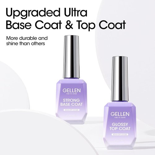 GELLEN Gel Top Coat & Base Coat Set - No Wipe, Ultra Glossy Finish | 18ml, Long-Lasting 28+ Days