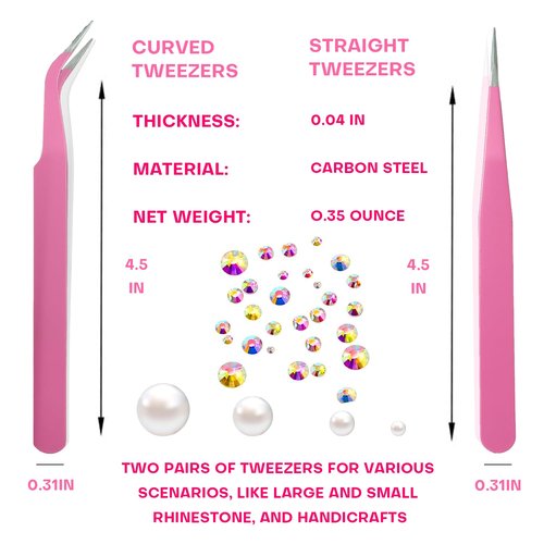 Pink Rhinestone Picker Tool Set - 2 Pcs Dual-Head Wax Pens with 2 Wax Tips and 2 Pink Tweezers, Wax Pencil for Rhinestones, Crystal Diamond Pickup Tool for Nail Art, Gem and Crystal Application Kit