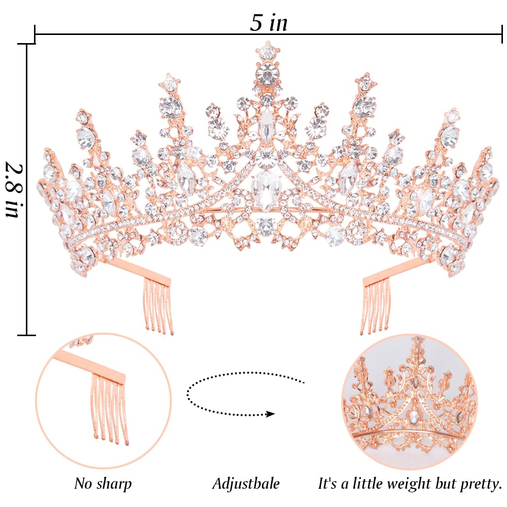 Bolonar Rose Gold Crystal Birthday Crown for Women Birthday Queen Tiara with Combs Glitter Birthday Sash Happy Birthday Party Decorations Birthday Gifts