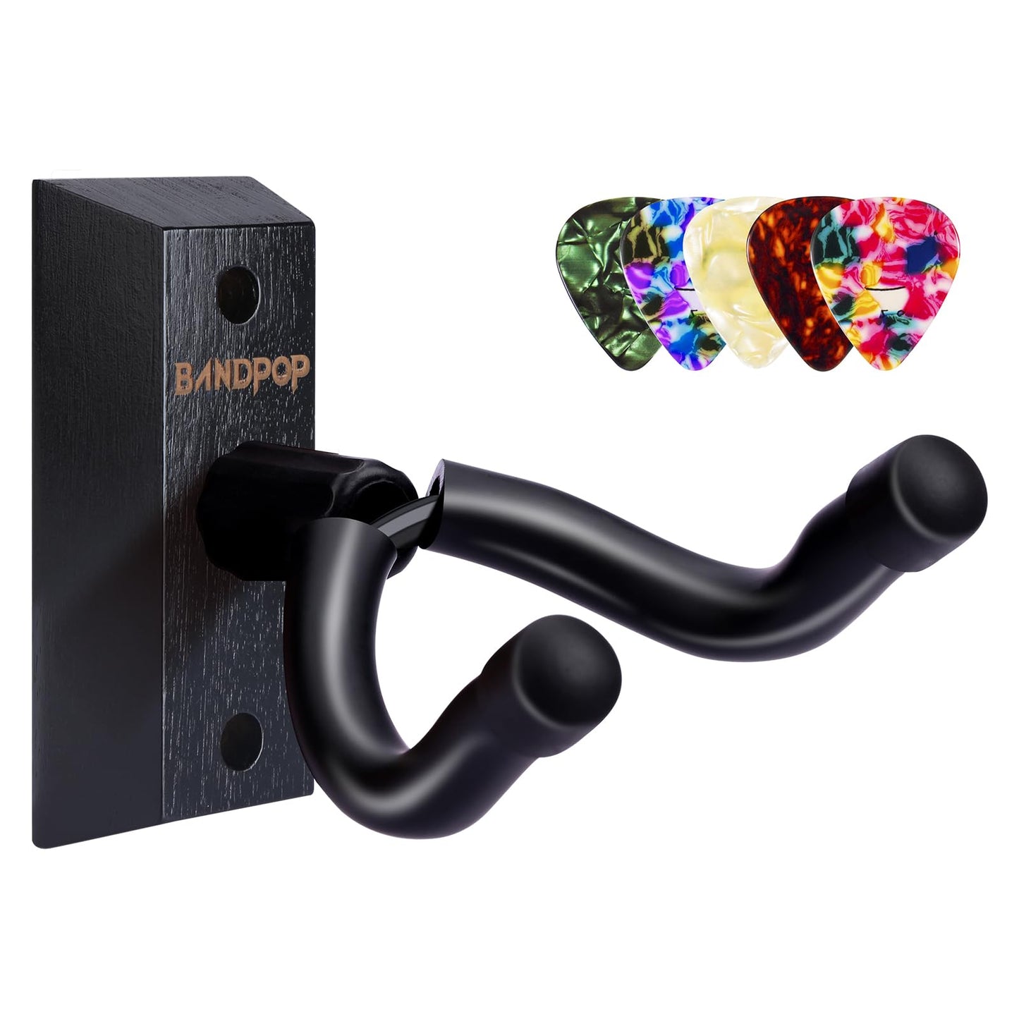 Bandpop Guitar Wall Mount - Solid Beech Wood Guitar Hanger with 5pcs Picks for Acoustic, Electric, Bass, Banjo, Mandolin
