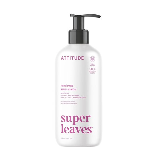 ATTITUDE Liquid Hand Soap - EWG Verified, Vegan & Plant-Based, Coconut & Wild Berries Scent | 16 Fl Oz
