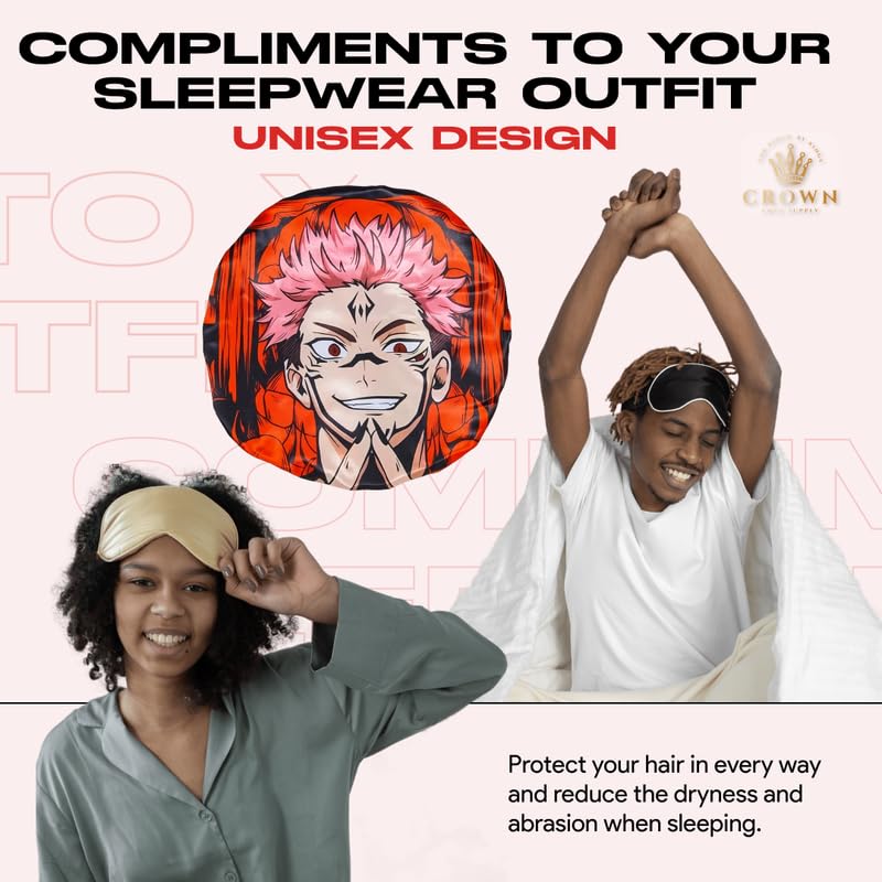 Silky Design Bonnet with Elastic Soft Band Adjustable Women and Men Bonnets for Sleeping Comfortable Satin Fabric (Red Sukna)