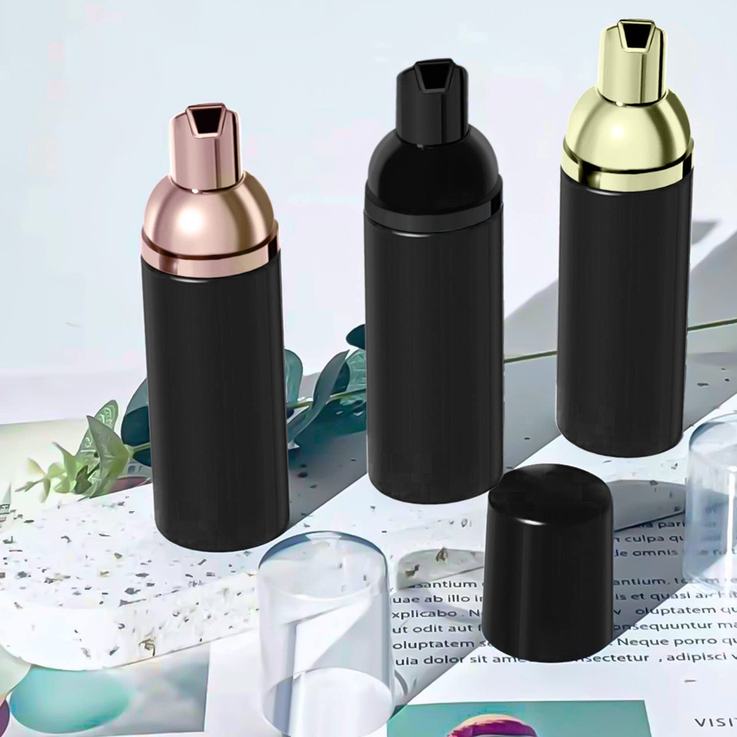 Lil Ray 50PCS Black Foam Bottle with Black Pump, Empty Travel Foaming Dispensers for Hand Soap,Lash Shampoo(2 Oz)